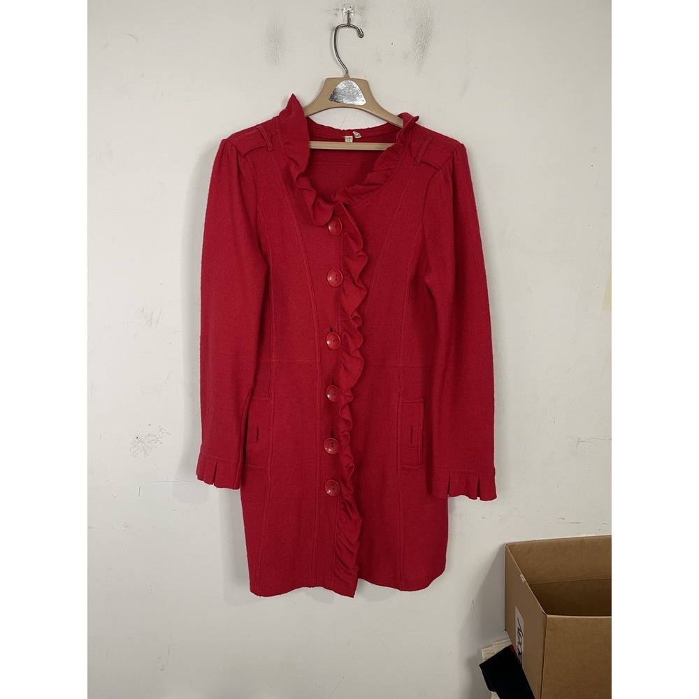 Madison Women Jacket Large Red 100% Wool Felted Holiday Christmas Cottage Ruffle
